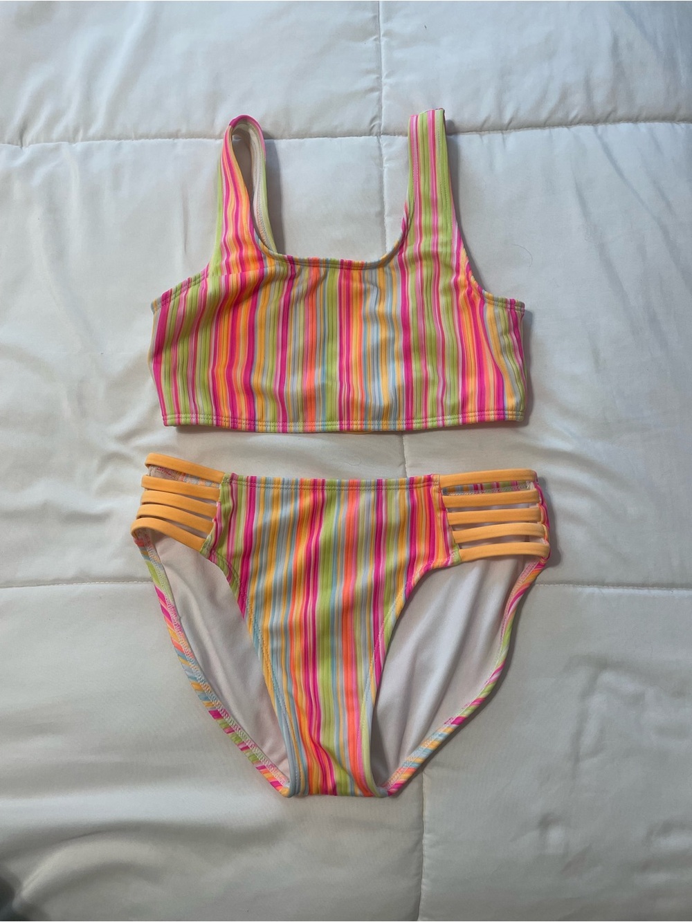 art class Bright Multicolor Stripe Bikini Set - Pink, Yellow, Orange, Green